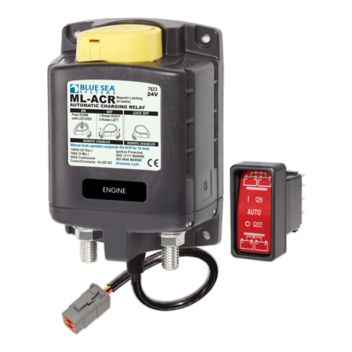 Blue Sea Systems 7623100-BSS, ML-ACR Automatic Charging Relay w/ Manual Control, Bi-Stable, Deutsch DTM/Amphenol ATM Connector, 500 Amp, 24V
